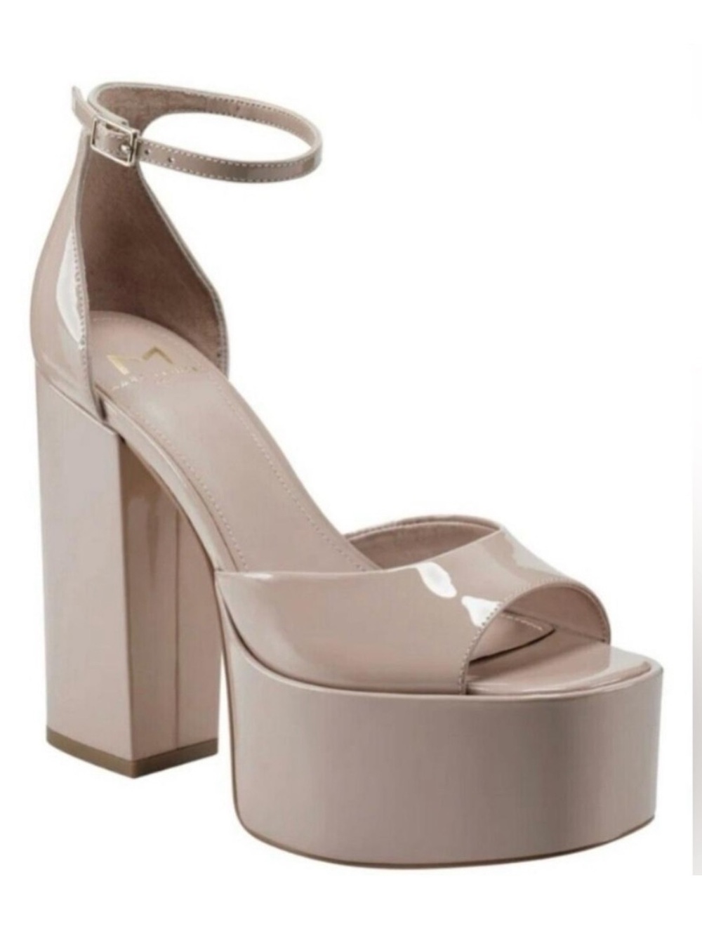Marc Fisher Nude Patent Platform Ankle-Strap Heels